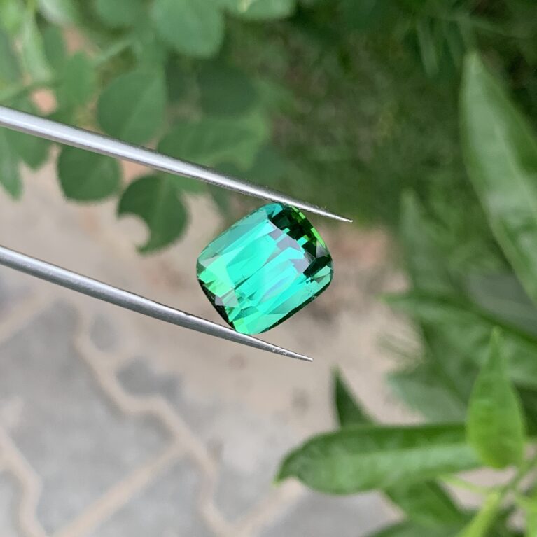 Natural Bluish Green Cushion Cut Tourmaline from Afghanistan