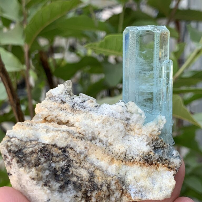 Sky Blue Color Aquamarine Crystal on Matrix
