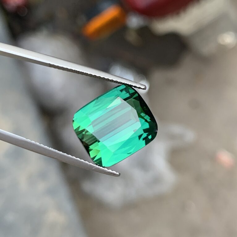 Natural Green Cushion Cut Tourmaline from Afghanistan